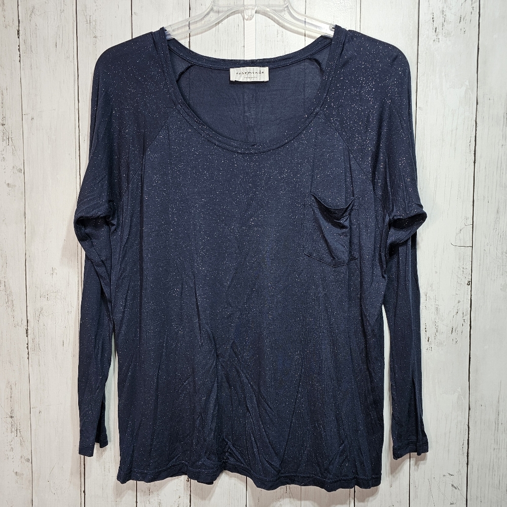 Rosemunde Copenhagen Women's Blue Silver Accents L/S Knit Pocket T-Shirt Size XL